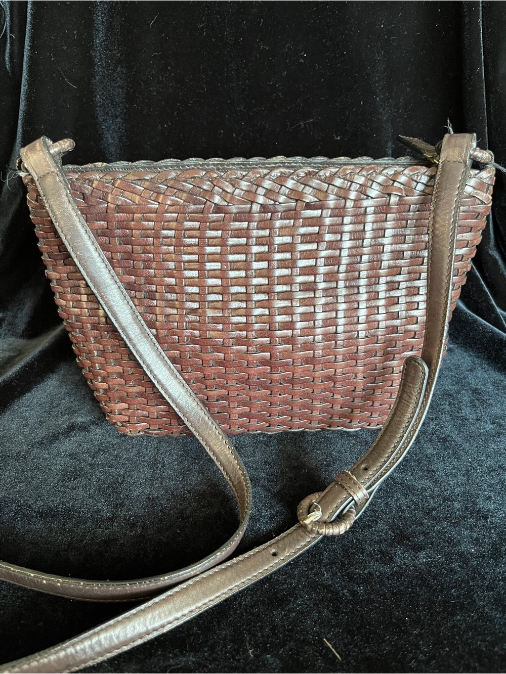 Talbots Brown Leather Basket Weave Purse Vintage Shoulder Bag